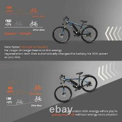 26'' 500W 48V Electric Mountain Bike Bicycle Shimano 21 Speed E-Bike Black-Blue