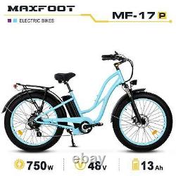 26 Fat Tire 750W 48V 13A Electric Bicycle MaxFoot MF-17 Step-thru Cruiser EBike