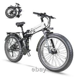 26in Folding Electric Bike 1000W 48V/15Ah Fat Tire Bicycle Mountain Snow E-Bike