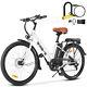 500w 26'' Electric Bicycle 7 Speed Fat Tire Snow Beach City E-bike White/black
