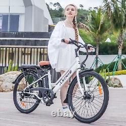500W 26'' Electric Bicycle 7 Speed Fat Tire Snow Beach City E-bike White/Black