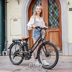 500W 26'' Electric Bicycle 7 Speed Fat Tire Snow Beach City E-bike White/Black