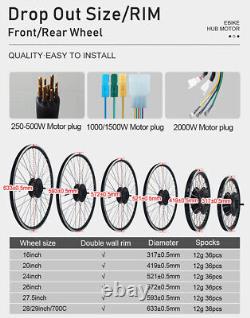 E-bike Conversion Kit 20-29Inch 700C 36V 48V 350-2000W Brushless Hub Motor Wheel