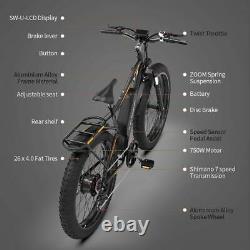 Electric Bicycle 750W 48V 13Ah 26in Fat Tire Mountain Beach Snow City Ebike Rack