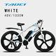 Fat Tyre Electric Bike 26 1000w 48v 13ah Taoci White Ebike 21 Speed 50 Km Range