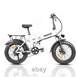 PASELEC 500w Electric Folding Bike 20inch Fat tire Bicycle Foldable e-bike White