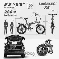 PASELEC 500w Electric Folding Bike 20inch Fat tire Bicycle Foldable e-bike White