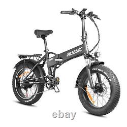 PASELEC 500w Electric Folding Bike 20inch Fat tire Bicycle Foldable ebike Black