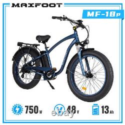 Retro 750W 13A MaxFoot Electric Bicycle 26 FatTire Beach Cruiser MF-18P E-Bike