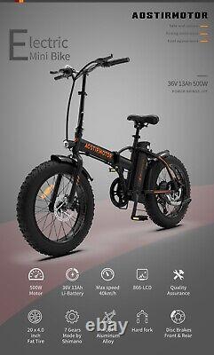 Aostirmotor 20 36v Vélo Électrique Vélo Pliant 12.5a Li-batterie Fattire Ebike