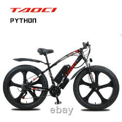 Fat Tyre Electric Bike 26 1000w 48v 13ah Taoci Black Ebike 21 Speed 50km Gamme