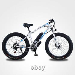 Fat Tyre Electric Bike 26 350w 36v 10ah Taoci White Ebike 21 Speed 50 Km Gamme