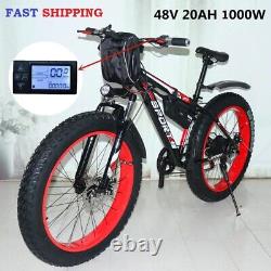 Vélo Électrique 1000w Motor 26 Fat Tyres Mountain Ebike 48v 20ah Vélo 50km/h