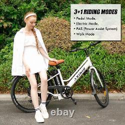 Vélo électrique 500W 26'' 7 vitesses Fat Tire Snow Beach City E-bike Blanc/Noir